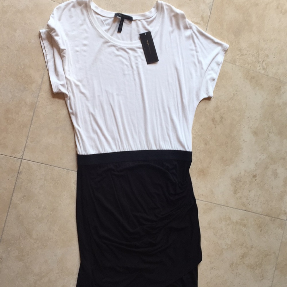 BCBGMaxAzria Black and White Colorblock Midi Dress
